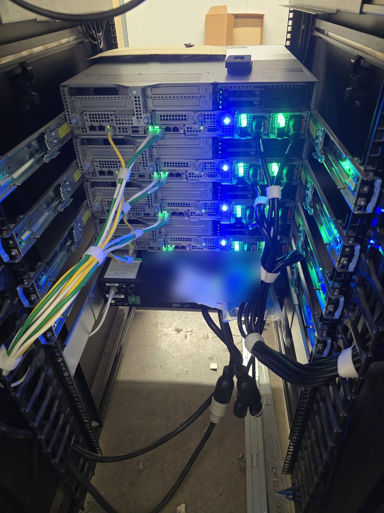 Dell server and storage rack with PDU hardware and organized cabling for commercial data center support