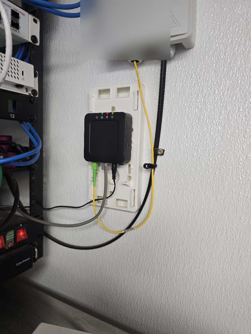 Clean fiber ONT and modem wall mount with fiber drop for commercial network connectivity support